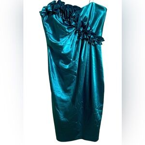 London Times Teal Satin Strapless Cocktail Dress